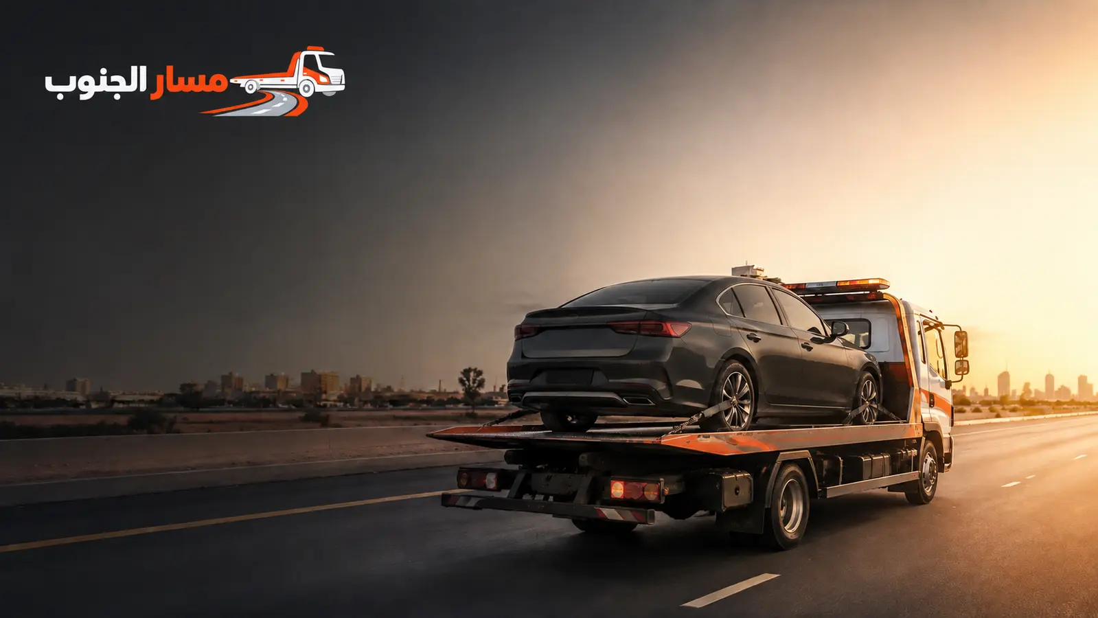 سطحة مسار الجنوب تنقل سيارة على أحد طرق جنوب الرياض
