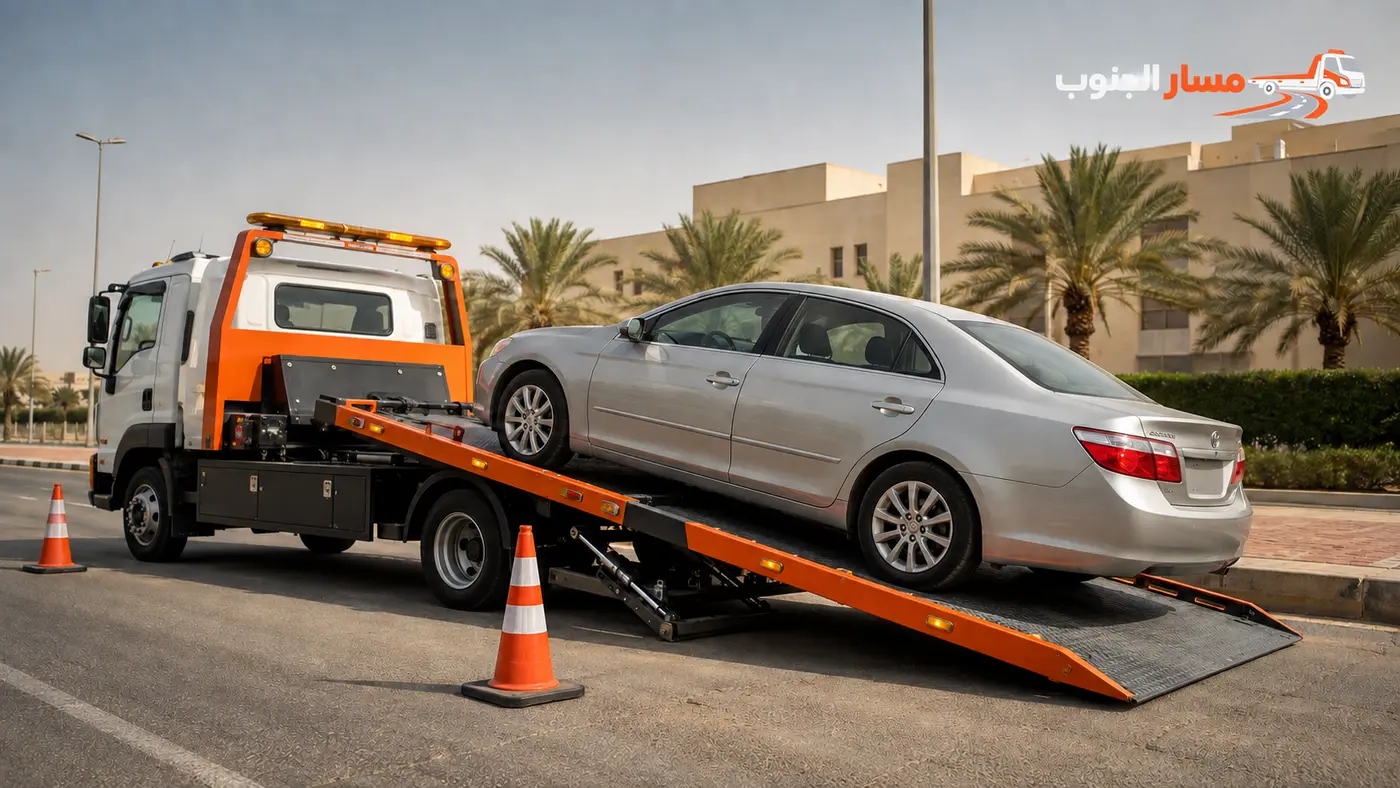 تحميل سيارة معطلة على سطحة هيدروليك مسار الجنوب